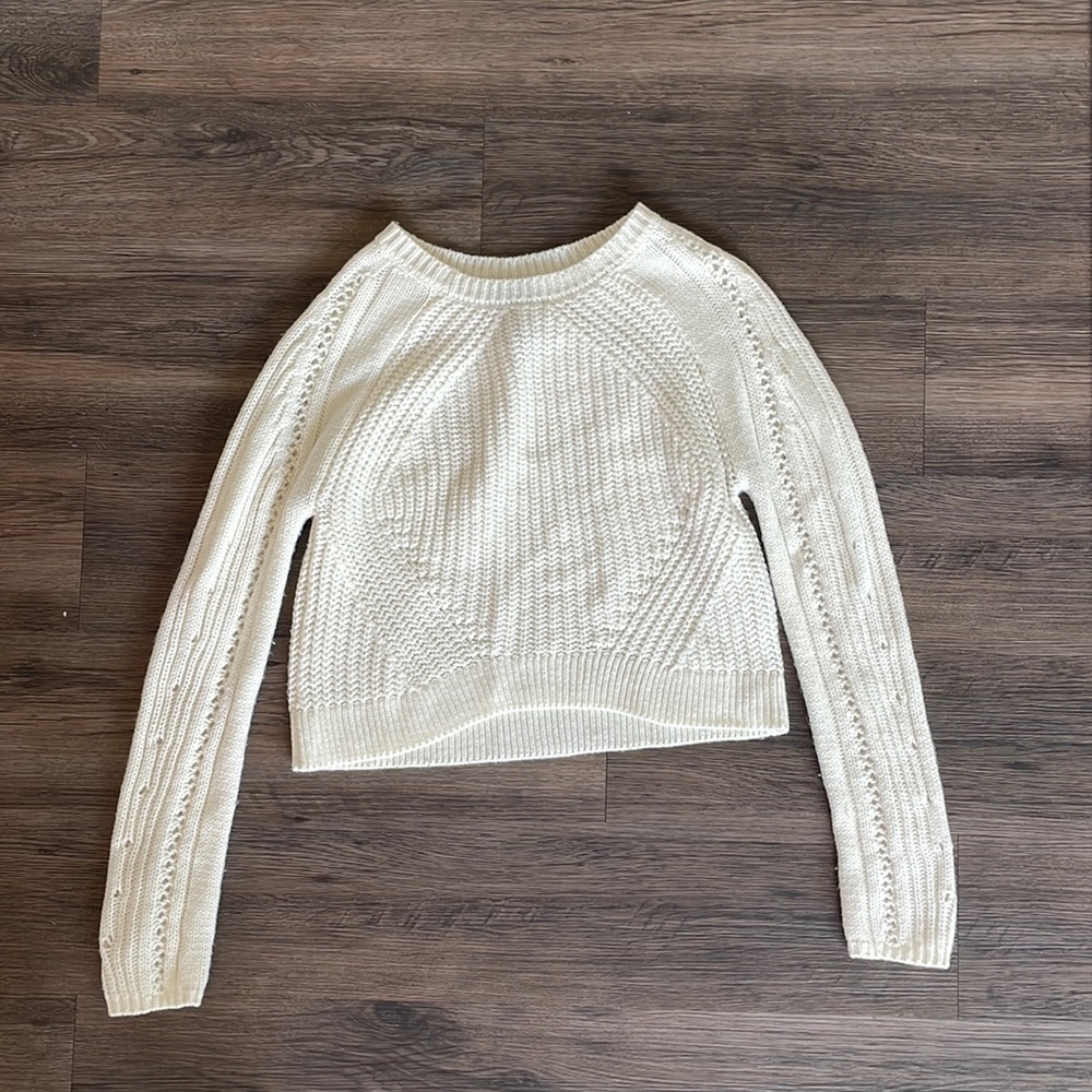 Cream, Off-White Boho Crop Sweater - Wet Seal Size Medium